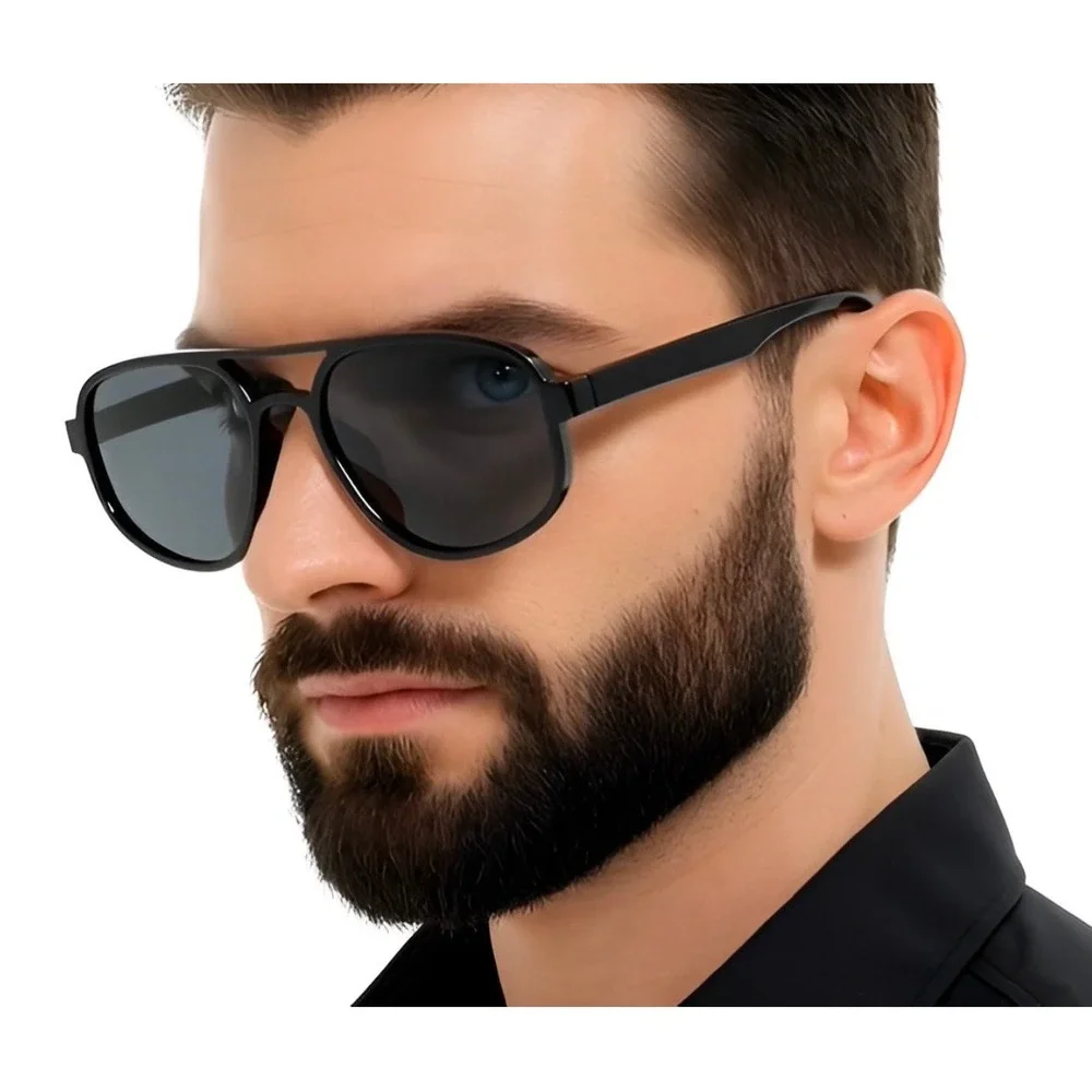 Mens Black Aviator Sunglasses Oversized Full Rim‎ Dark Lenses